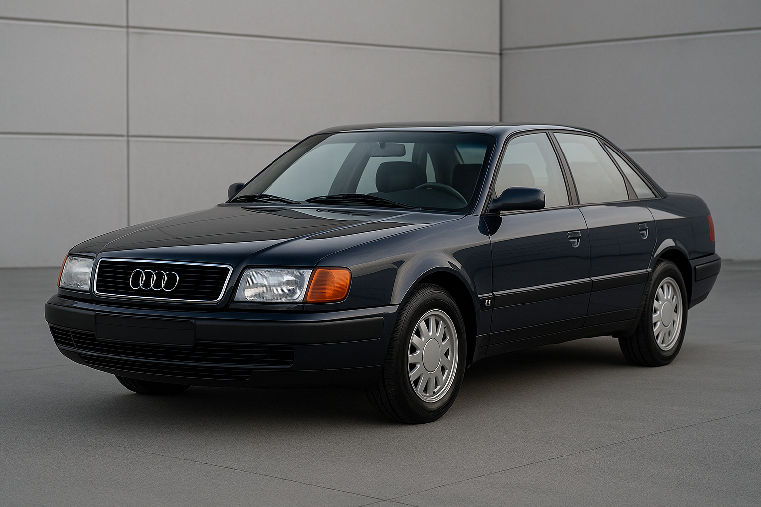 Photo Tailored velour car mats for Audi C4 (1990-1994)of Audi C4 model year 1990-1994. Photo from passenger and front side corner