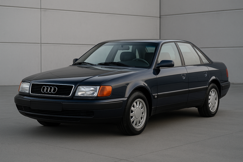 Photo Tailored velour car mats for Audi C4 (1990-1994)of Audi C4 model year 1990-1994. Photo from passenger and front side corner